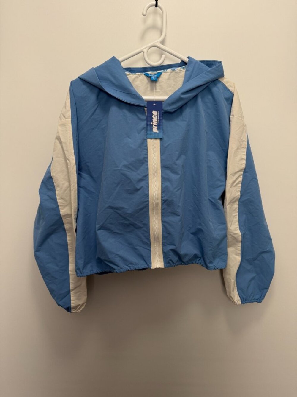Prince Pickleball Crop Windbreaker Jacket Blue White Hooded Women's XL New